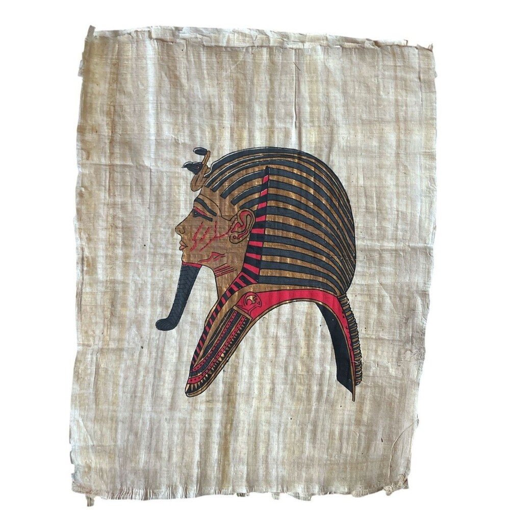 King Tut Egyptian Papyrus Painting  Tutankhamun Hand Painted On Papyrus 13 x 17"
